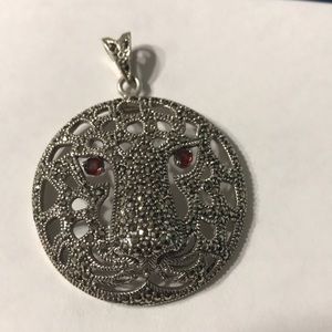 Sterling silver hematite garnet cheetah pendant